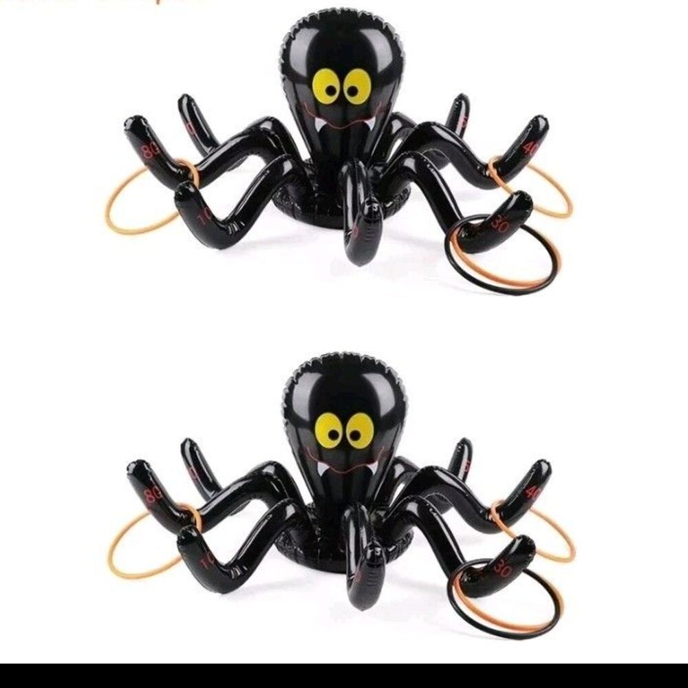 Halloween Games Spider Ring Toss, 2 Pack Inflatable Spiders with 9 Rings